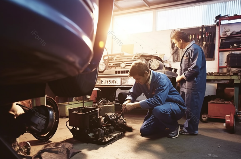 眩光室内男人修理器械在汽车修理厂进行机械检查,高清,摄影图,摄影图片,图片大全,摄影图免费下载